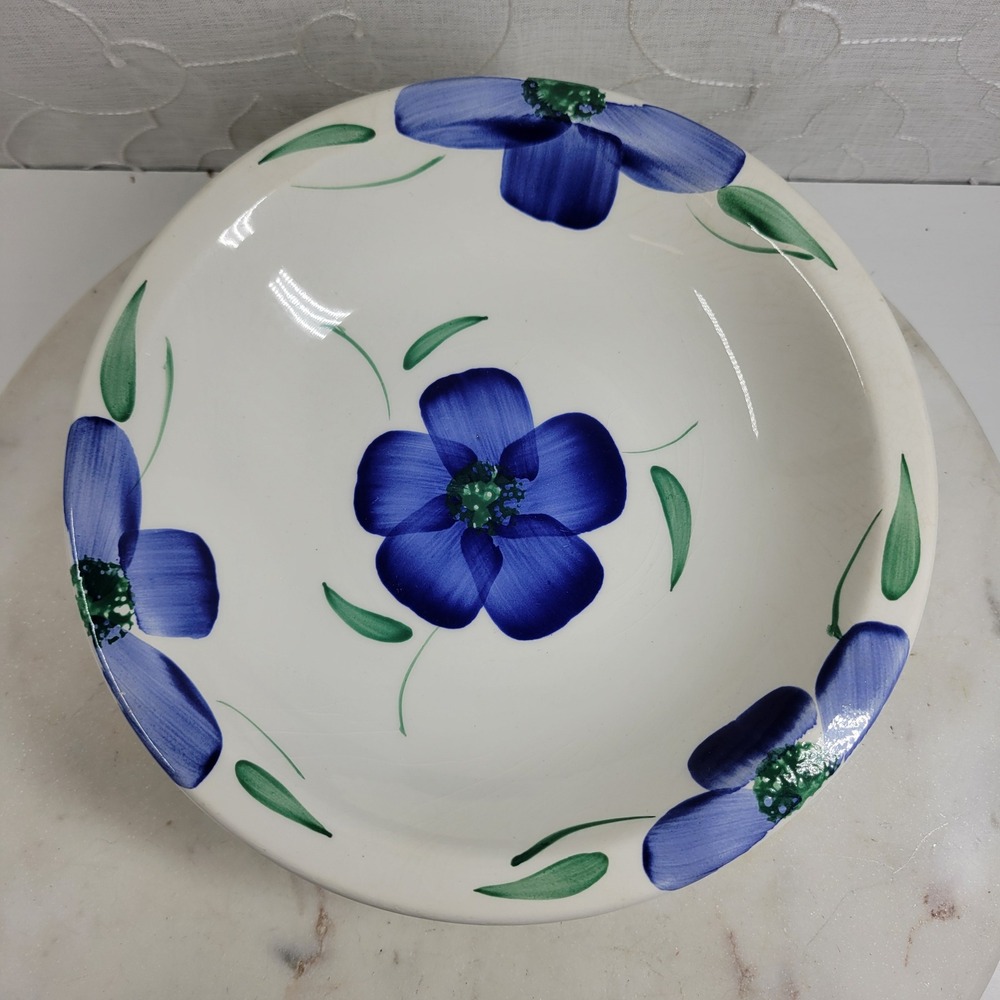 Tre Ci Pier 1 Hand Painted Ceramic Floral Pasta Bowls 9" Blue Italy Set of 4